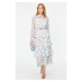 Trendyol Blue Belt Lined Chiffon Floral Woven Dress