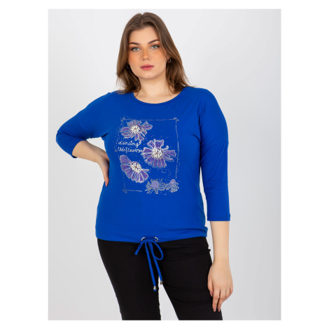 Women's plus size blouse with 3/4 sleeves and print - blue