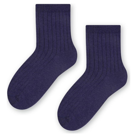 TMAVOMODRÉ DETSKÉ NEKOMPRESNÉ MERINO PONOŽKY ART.130 MC028, NAVY BLUE - RIBBED PRESSURE-FREE