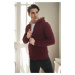 14455 Dewberry Furry Hooded Mens Sports Slim Fit Cardigan-BURGUNDY