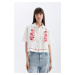 DEFACTO Oversize Fit Embroidered Muslin Short Sleeve Shirt