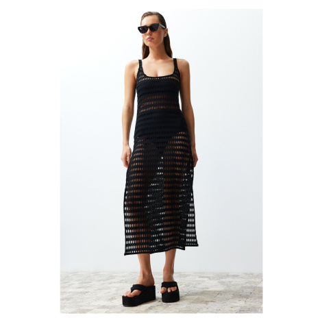 Trendyol Black Maxi Slit Knitwear Look Beach Dress