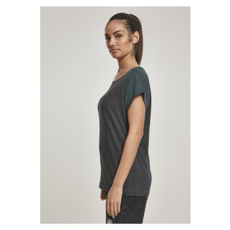 Women's raglan T-shirt with contrasting charcoal/bottlegreen