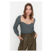 Trendyol Anthracite Crop Sweetheart Neck Knitwear Sweater