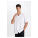 DEFACTO White Relax Fit Relaxed Fit Polo Collar Crinkle Short Sleeve Shirt