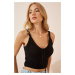 Happiness İstanbul Women's Black Zigzag Drawstring Tricot Crop Top