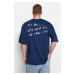 Trendyol Indigo Oversize/Wide-Fit Text Printed Short Sleeve 100% Cotton T-Shirt