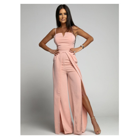 Elegant pink jumpsuit with straps and slits FASARDI