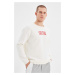 Trendyol Ecru Regular/Normal Cut Fleece/Warm Embroidered Sweatshirt