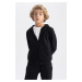 DEFACTO Boy Black Hooded Pique School Cardigan