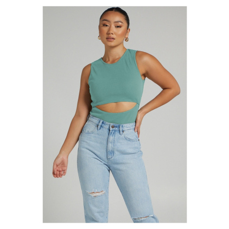 Madmext Mint Green Basic Bodysuit with Torn Detail