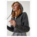 Happiness İstanbul Women's Anthracite Hooded Zippered Knitwear Cardigan