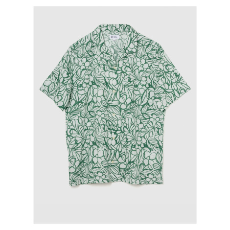 Krémovo-zelená pánska kvetovaná košeľa s prímesou ľanu GAP