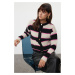 Trendyol Black Soft Textured Crew Neck Color Block Knitwear Cardigan