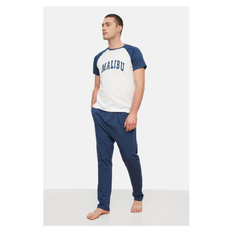 Trendyol námornícka modrá pletená pyžamová súprava