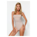 Trendyol Pink Strapless Draped Glitter High Leg Regular Swimsuit