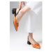 Mio Gusto Selina Orange Color Open Back Women's Short Heeled Shoes with Buckle Accessories.