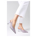 Mio Gusto Lilac Color Tweed Fabric Women's Heeled Shoes