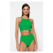 Trendyol Green Halterneck Pile Bikini Top