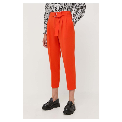 Nohavice BOSS dámske, oranžová farba, rovné, vysoký pás Hugo Boss