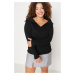 Trendyol Curve Black Boat Neck Thin Knit Blouse