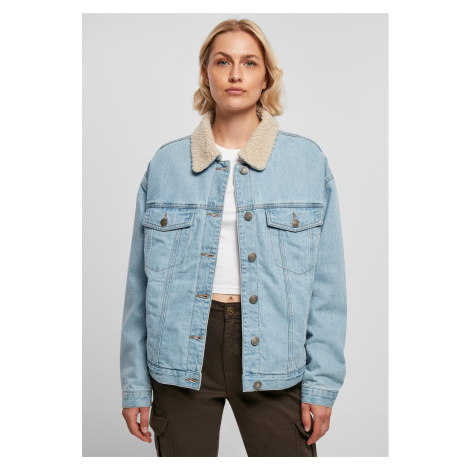 Women's Oversized Denim Jacket Sherpa Clear Blue Bleached Urban Classics