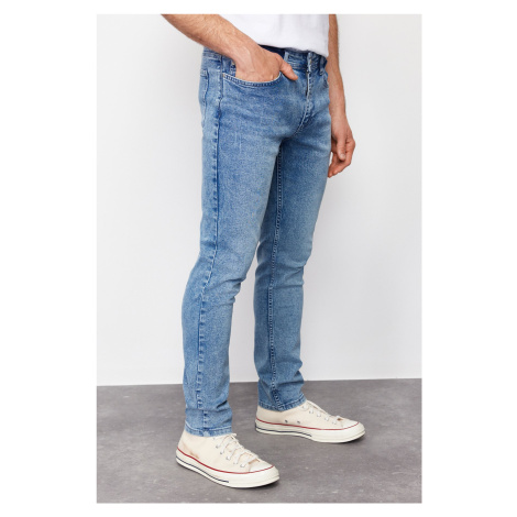 Trendyol Blue Skinny Fit Scalloped Destroyed Jeans Denim Trousers