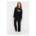 Trendyol Black Slogan Printed Knitted Tracksuit Set with Soft Pile Inside