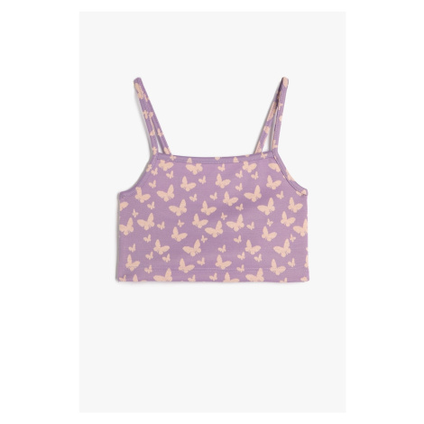 Koton Girls' Butterfly Print Thin Straps Crop Top 3skg30054ak