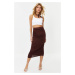 Trendyol Brown Gathered Body-Fitting Elastic Waist Lined Maxi Flexible Knitted Pencil Skirt