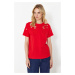 Trendyol Red Brode Embroidered Basic/Regular Pattern Knitted T-Shirt