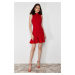 Trendyol Red Fitted Skirt Flounce High Neck Mini Sleeveless Woven Dress