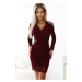 170-14 Lace dress with long sleeves and neckline - DARK BORDO