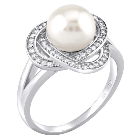 Silvego Strieborný prsteň Laguna s pravou prírodnou bielou perlou LPS0044W 59 mm