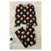 Trendyol Black 100% Cotton Avocado and Heart Patterned Knitted Pajama Set