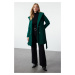 Trendyol Dark Green Belted Gold Button Detailed Soft Textured Cashmere Coat