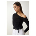 Happiness İstanbul Women's Black Gathered Detailed Knitted Blouse