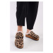 Shoeberry Women's Softie Leopard Suede Pile Flat Slippers