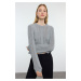 Trendyol Gray Crop Openwork/Hole Detailed Crew Neck Knitwear Sweater