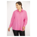 Şans Women's Plus Size Pink Shirt with Front Buttons and Long Sleeves