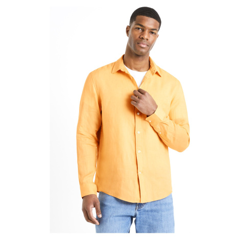 Oranžová pánska ľanová košeľa Celio Daflix