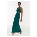 Trendyol Evening Dress In Emerald Green With Piping Detailed Evening Dress