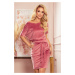 Velúrové ružové šaty s opaskom ANGELINA 249-4