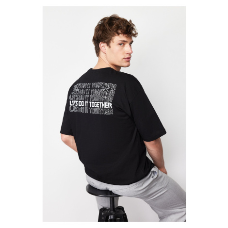 Trendyol Black Oversize Crew Neck Short Sleeve Printed T-Shirt