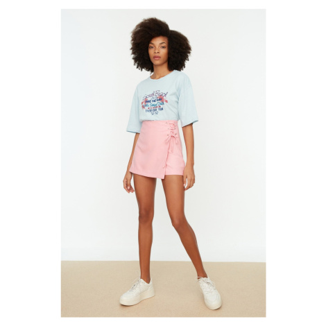Trendyol Pink Lace-Up and Eyelet Detail Woven Shorts Skirt
