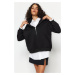 Trendyol Black Oversize/Wide Fit Half Zipper Thick Inside Fleece Knitted Sweatshirt