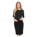 Čierne tehotenské šaty s 1/2 rukávom a riasením po boku