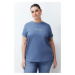 Trendyol Curve Boyfriend 100% Cotton Knitted T-shirt with Indigo Print and Embroidery Detail