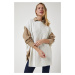 Happiness İstanbul Women's Ecru Tie Detailed Oversize Knitwear Sweater