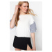 Trendyol White Poplin Detail Relaxed/Wide Comfortable Cut Crewneck Knitted Blouse